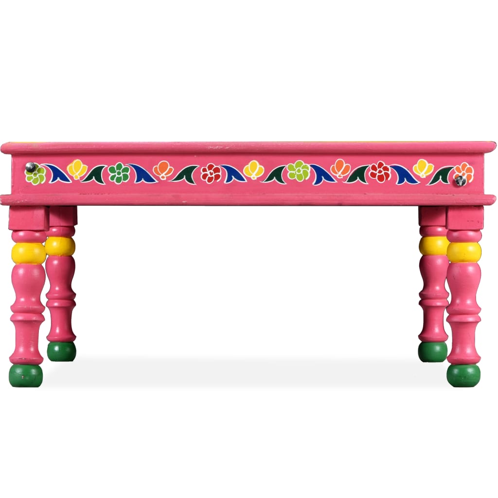 vidaXL Kavos staliukas, mango mediena, rožinis, tapytas rankomis