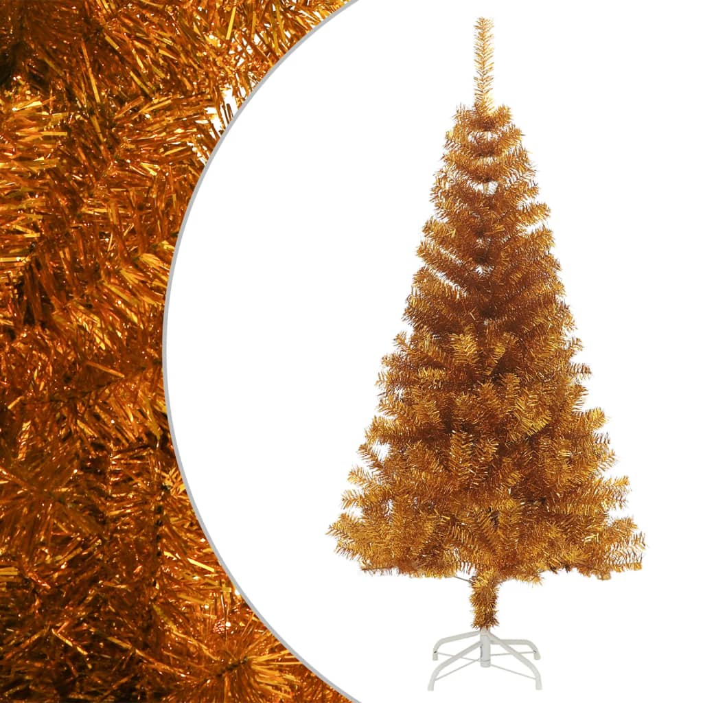 vidaXL Dirbtinė Kalėdų eglutė su stovu, auksinės spalvos, 150cm, PET