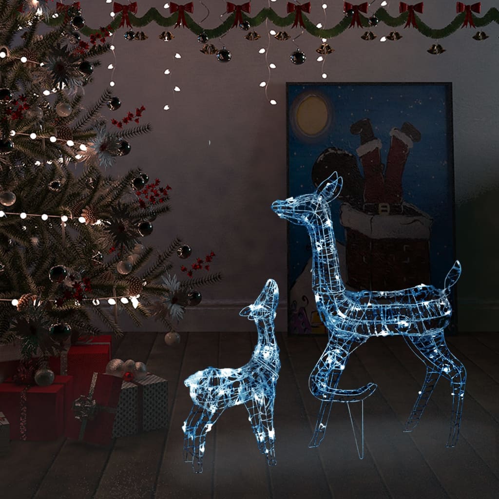 vidaXL Kalėdinė dekoracija elnių šeima, akrilas, 160 šaltų baltų LED