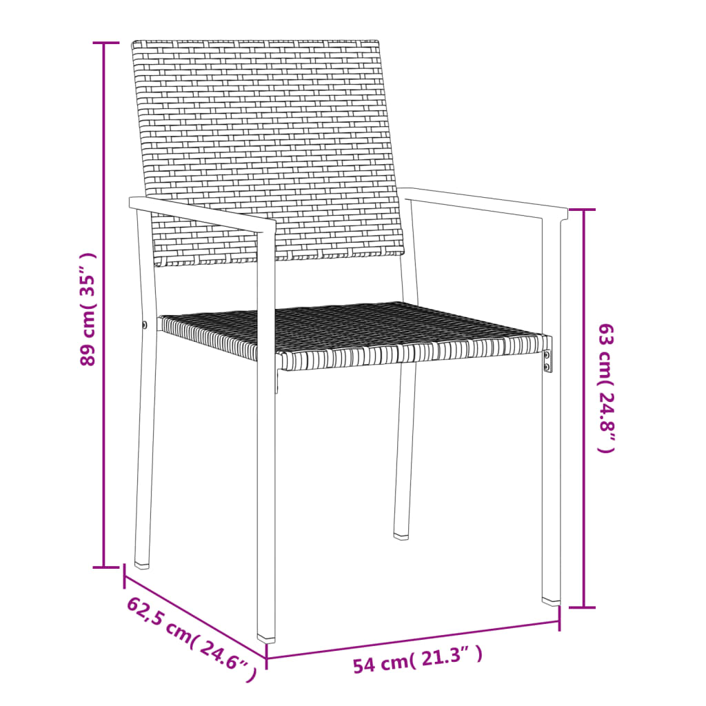 vidaXL Sodo kėdės su pagalvėmis, 2vnt., juodos, 54x62,5x89cm, ratanas