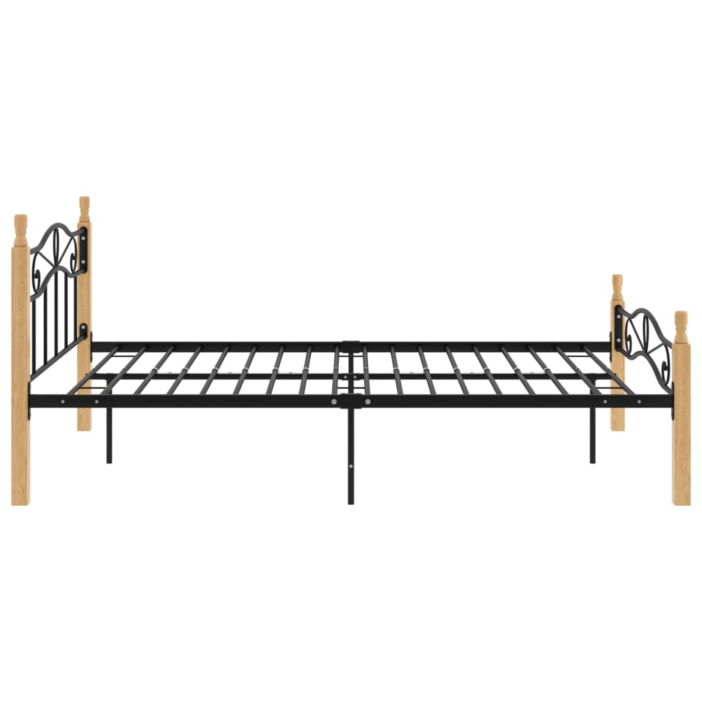 vidaXL Juodo metalo ir ąžuolo medienos masyvo lovos rėmas, 120x200cm,