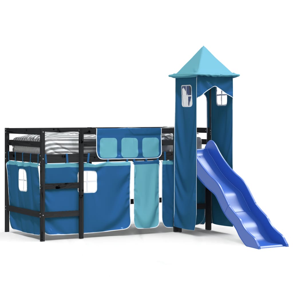 vidaXL Aukšta vaikiška lova su bokštu, mėlyna, 80x200cm, pušis
