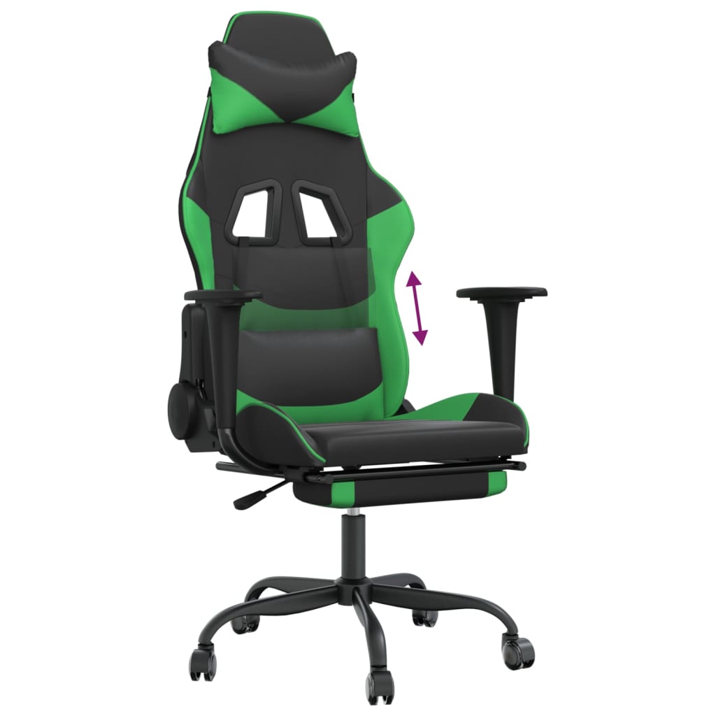 vidaXL Žaidimų kėdė su pakoja, juoda ir žalia, dirbtinė oda