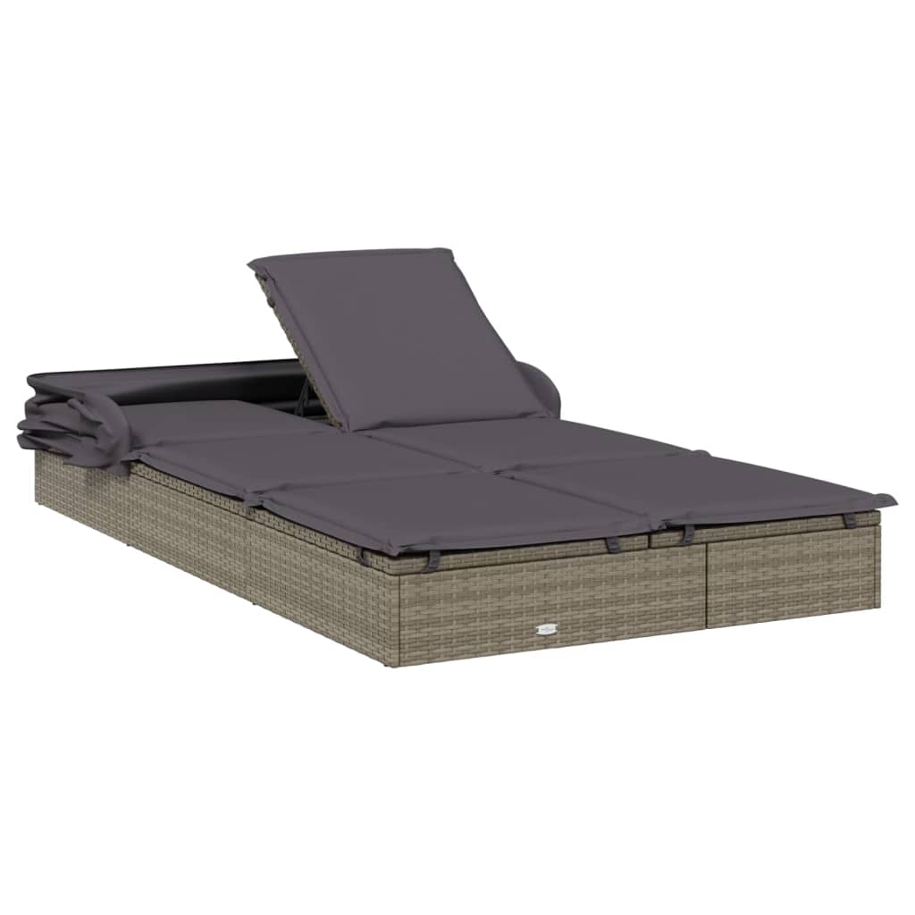 vidaXL Saulės gultas su stogeliu, pilkas, 213x118x97cm, poliratanas