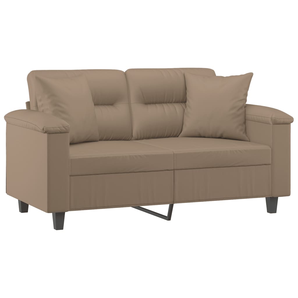 vidaXL Dvivietė sofa su pagalvėlėmis, kapučino, 120cm, dirbtinė oda