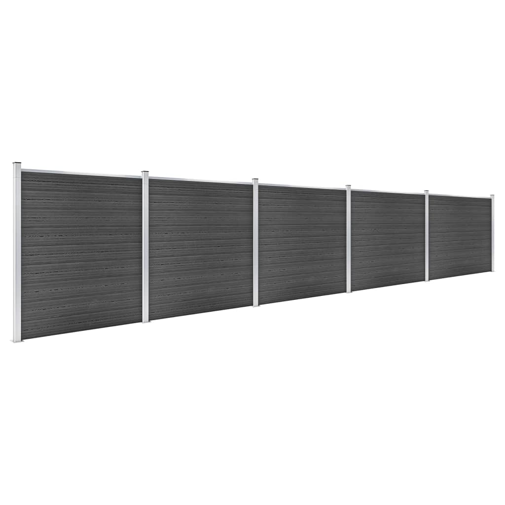 vidaXL Tvoros segmentų rinkinys, juodos spalvos, 872x186cm, WPC