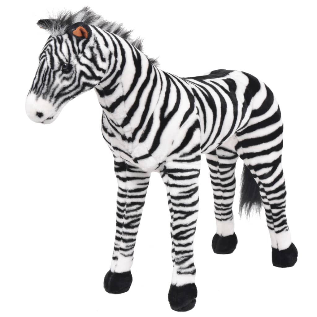 vidaXL Stovintis pliušinis žaislas zebras, juodas ir baltas, XXL