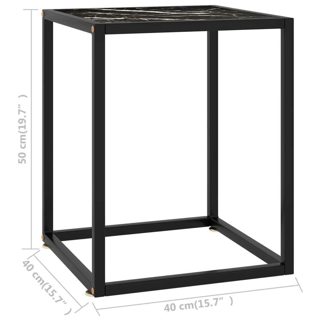vidaXL Kavos staliukas su juodo marmuro stiklu, juodas, 40x40x50cm