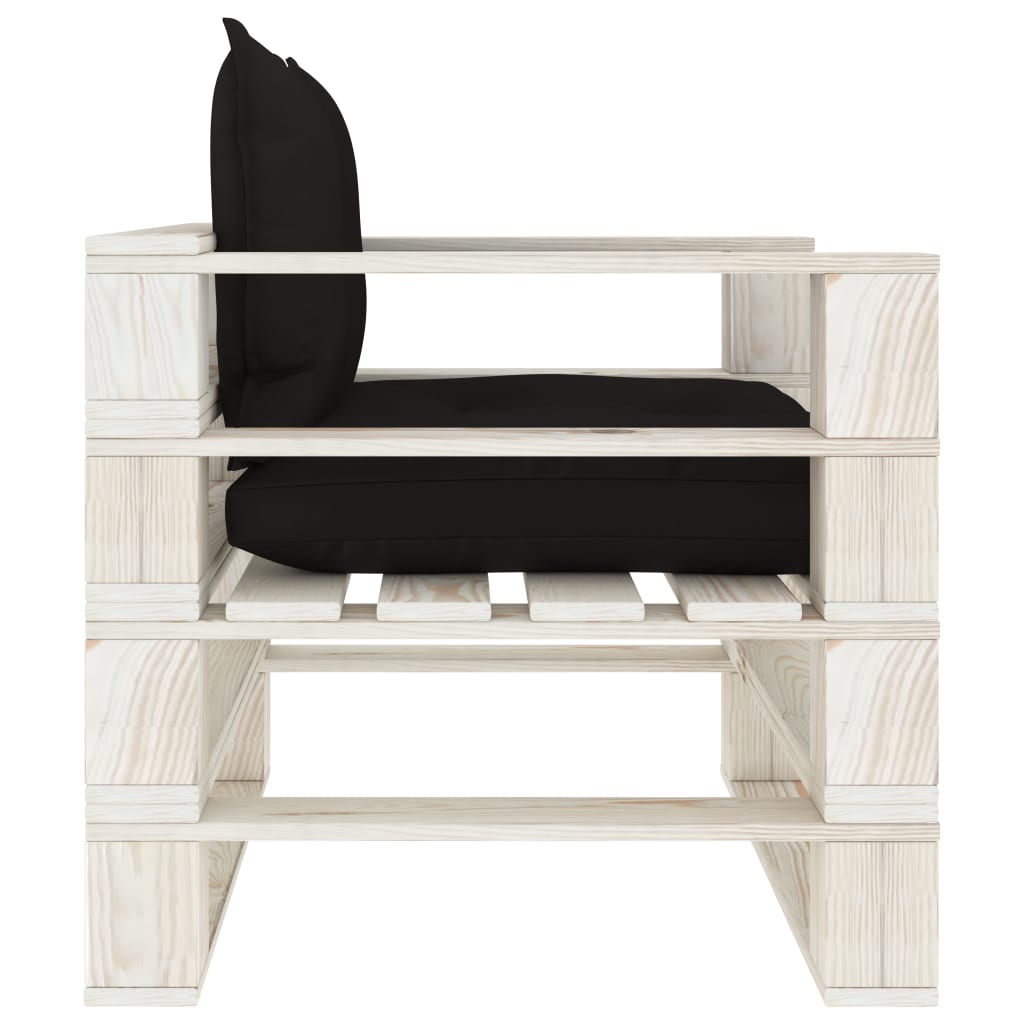 vidaXL Sodo sofa iš palečių su juodos spalvos pagalvėmis, mediena