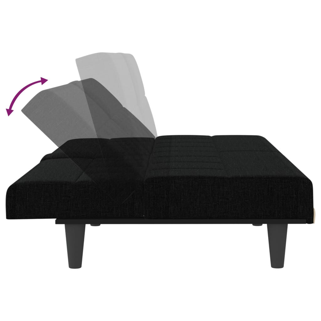 vidaXL Sofa-lova su puodelių laikikliais, juodos spalvos, audinys