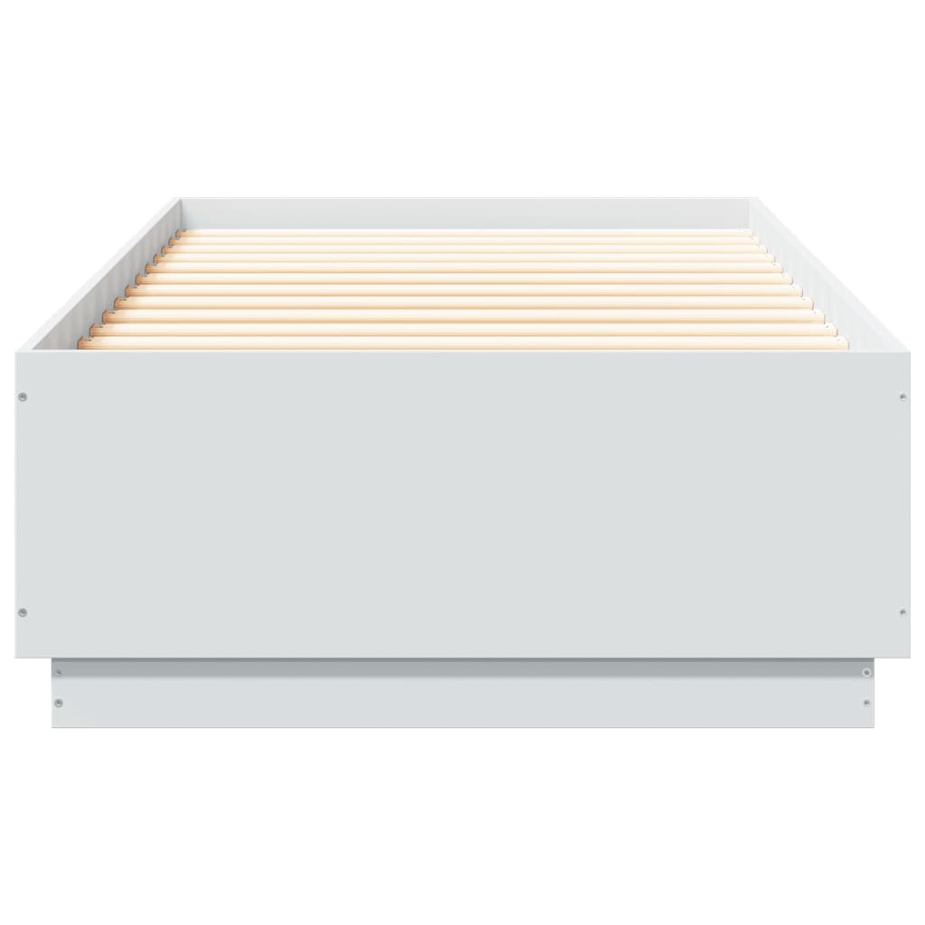 vidaXL Lovos rėmas su LED, baltas, 90x200cm, apdirbta mediena