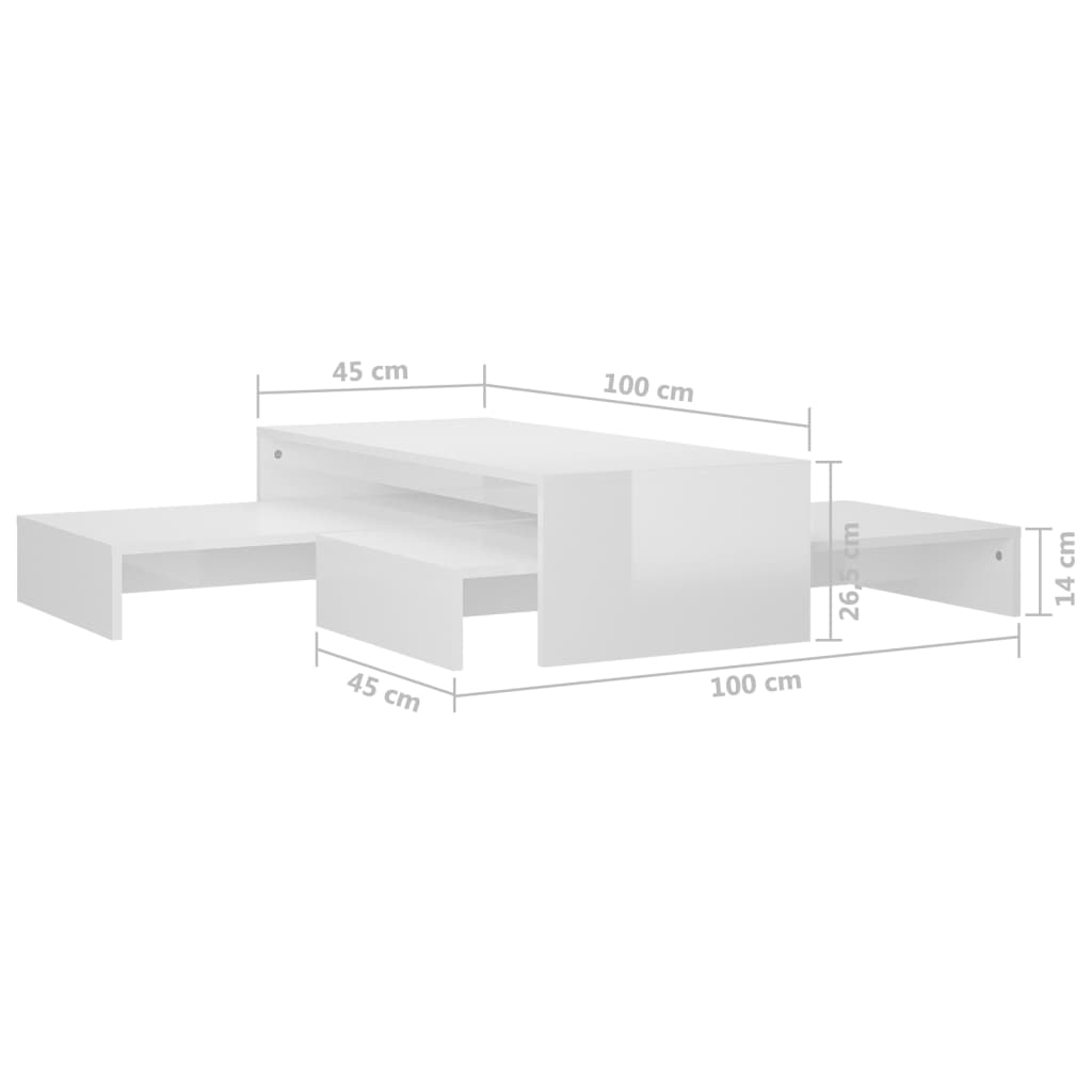 vidaXL Sudedamų kavos staliukų rinkinys, baltas, 100x100x26,5cm