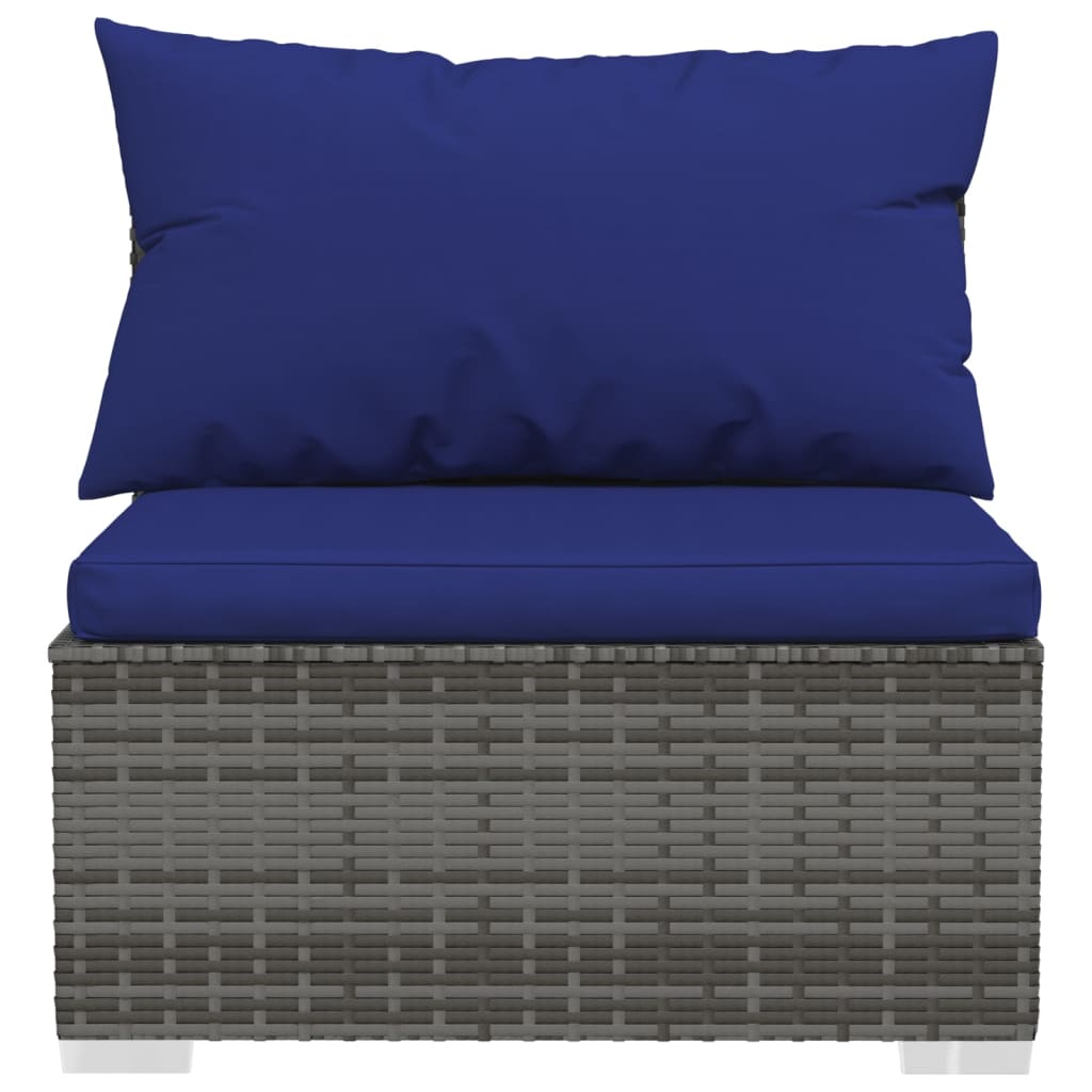vidaXL Trivietė sofa su pagalvėlėmis, pilkos spalvos, poliratanas