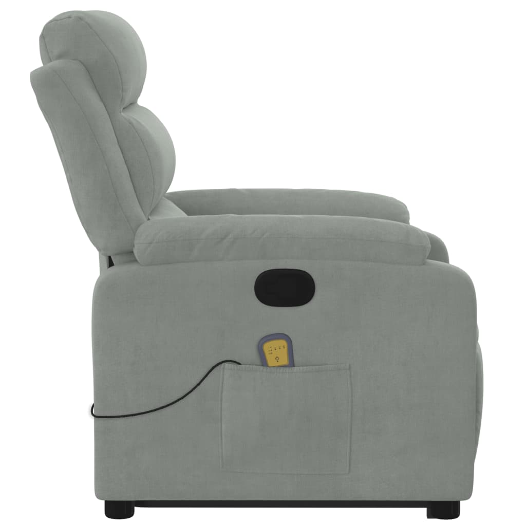 vidaXL Atsistojantis masažinis krėslas, šviesiai pilkas, aksomas