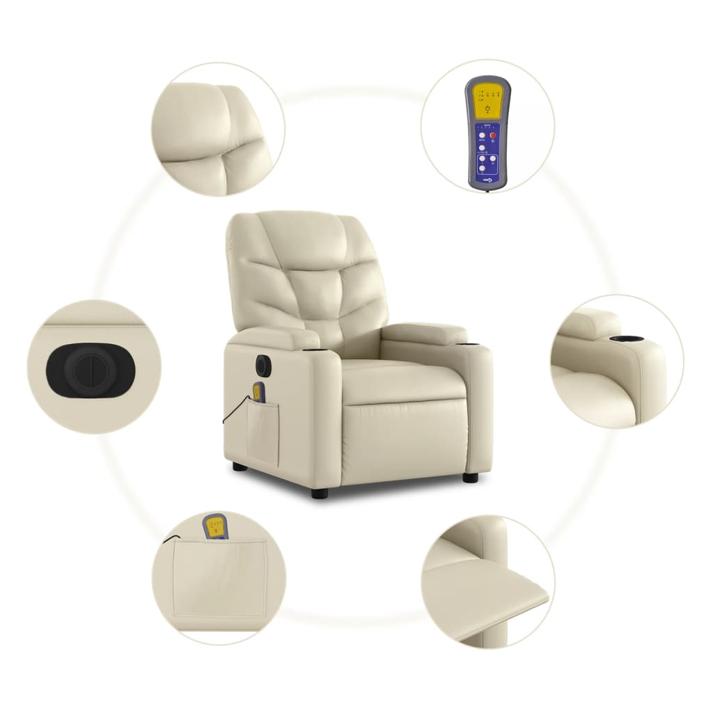 vidaXL Elektrinis atlošiamas masažinis krėslas, kreminis, dirbtinė oda