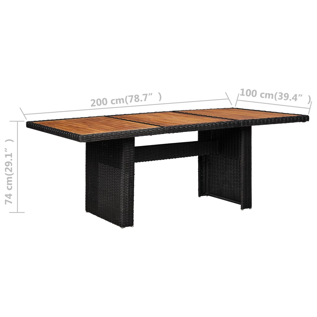 vidaXL Sodo valgomojo stalas, juodas, 200x100x74cm, poliratanas