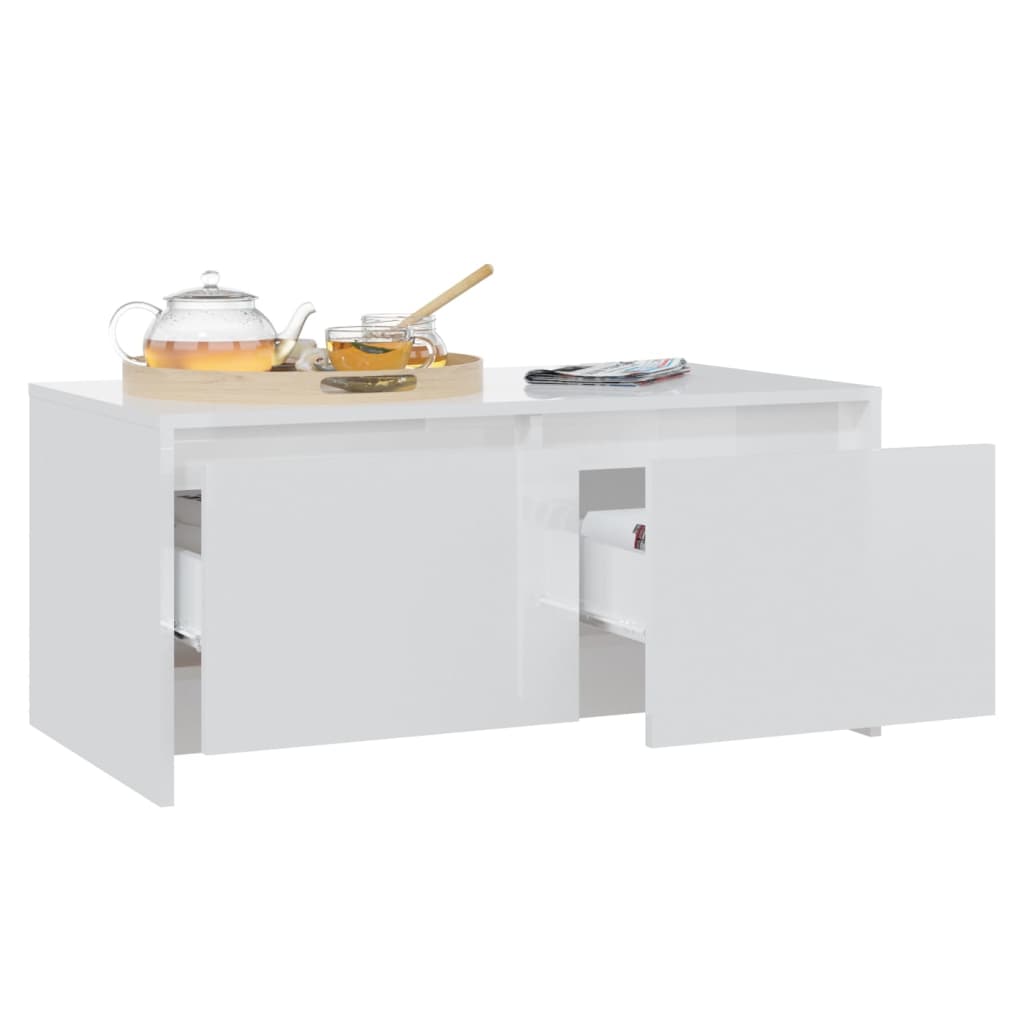 vidaXL Kavos staliukas, baltos spalvos, 90x50x41,5cm, MDP, blizgus