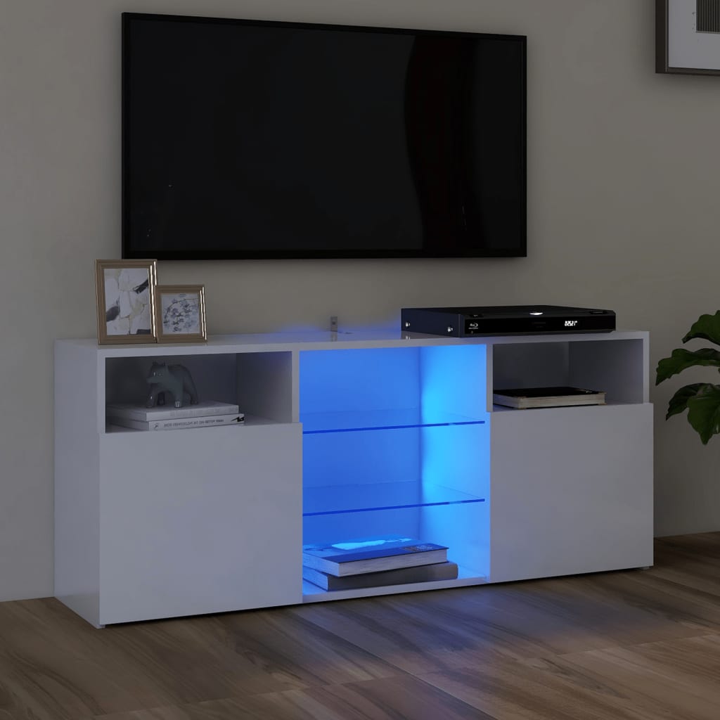 vidaXL TV spintelė su LED apšvietimu, balta, 120x30x50cm, blizgi