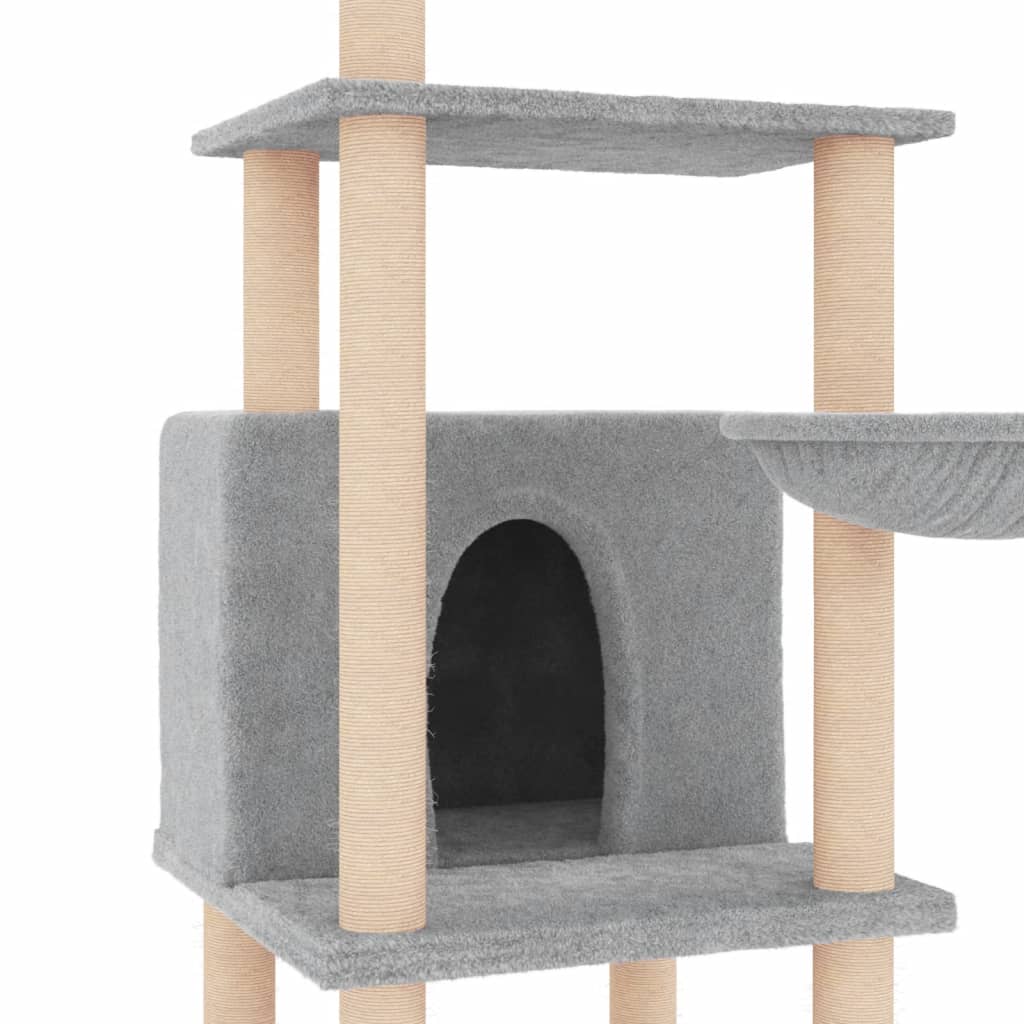 vidaXL Draskyklė katėms su stovais iš sizalio, šviesiai pilka, 132cm