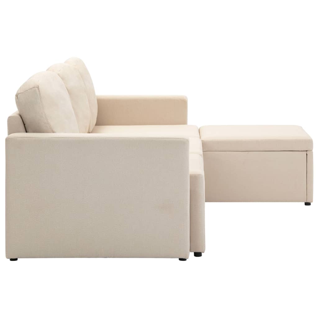 vidaXL Trivietė modulinė sofa-lova, kreminės spalvos, audinys