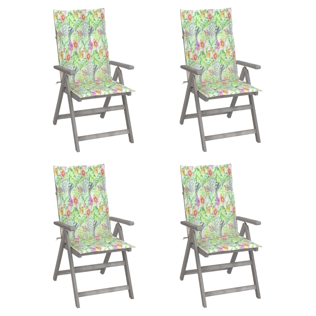 vidaXL Atlošiamos sodo kėdės su pagalvėmis, 4vnt., akacijos masyvas