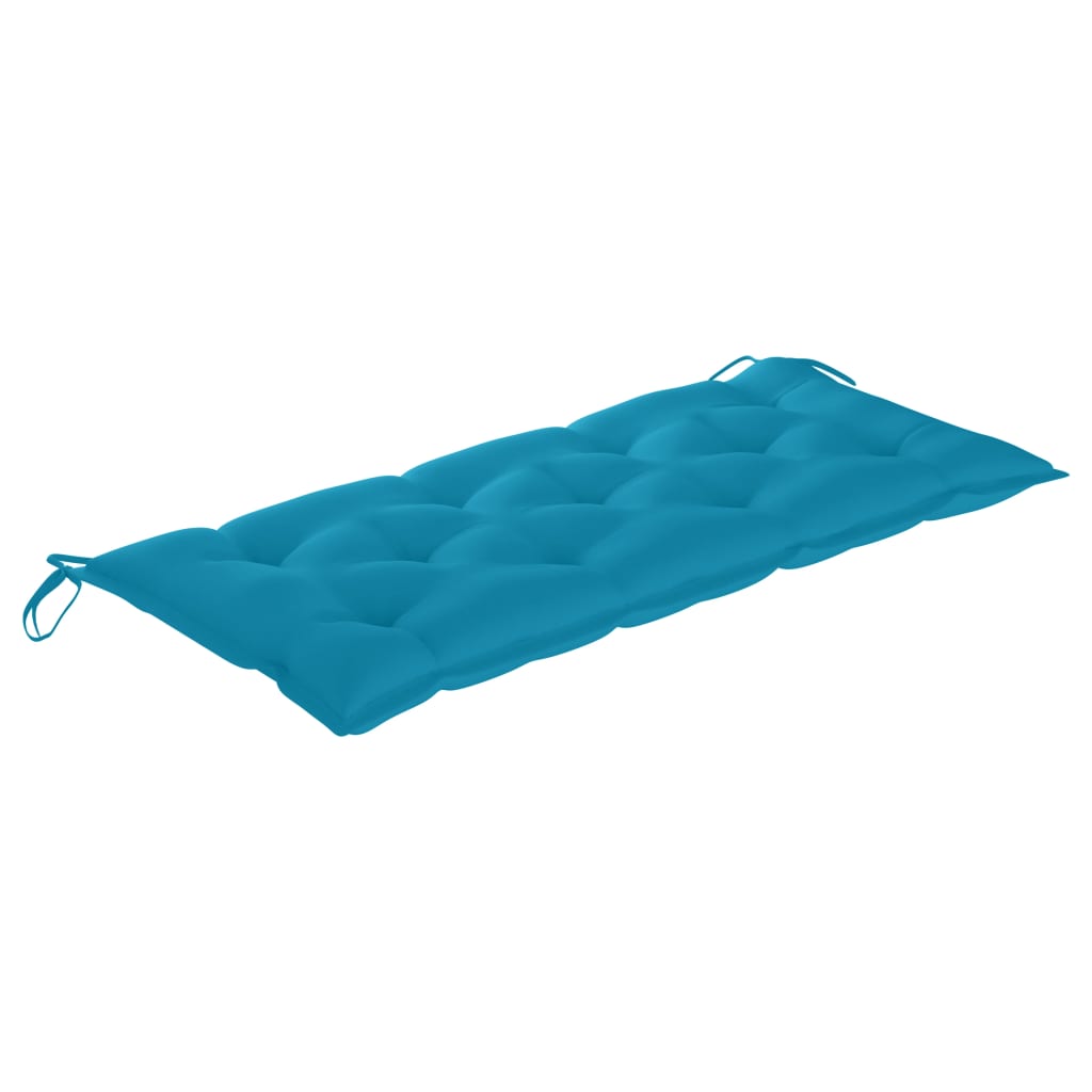 vidaXL Supamas suoliukas su šviesiai mėlyna pagalvėle, 120cm, tikmedis