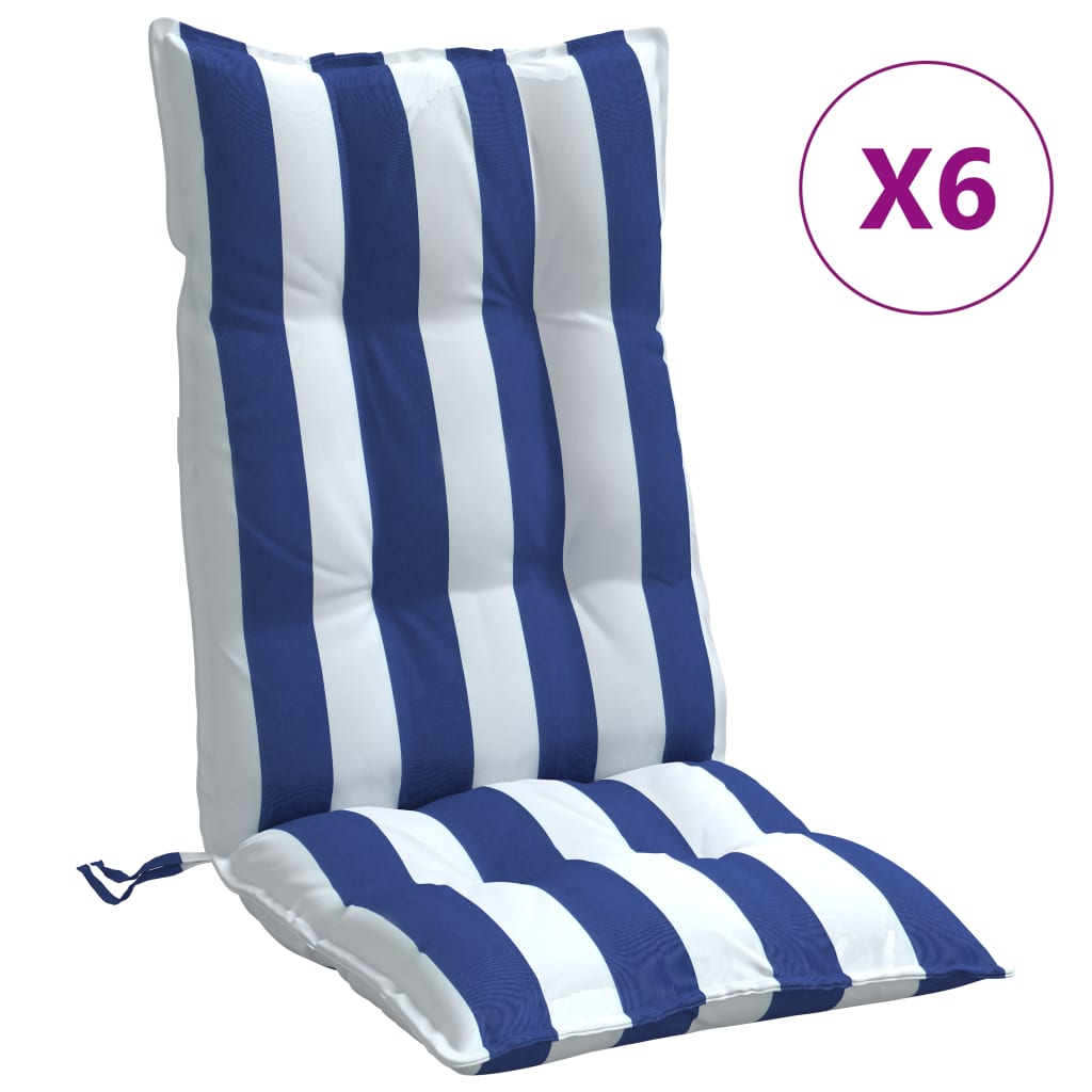 vidaXL Kėdės pagalvėlės, 6vnt., mėlynos/baltos, audinys, dryžuotos