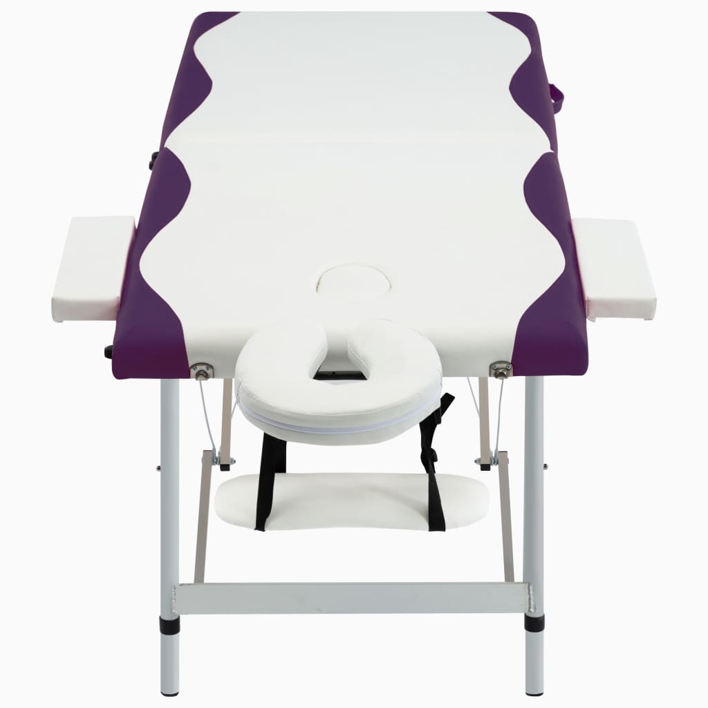 vidaXL Masažinis stalas, baltas ir violetinis, aliuminis, 2 zonų