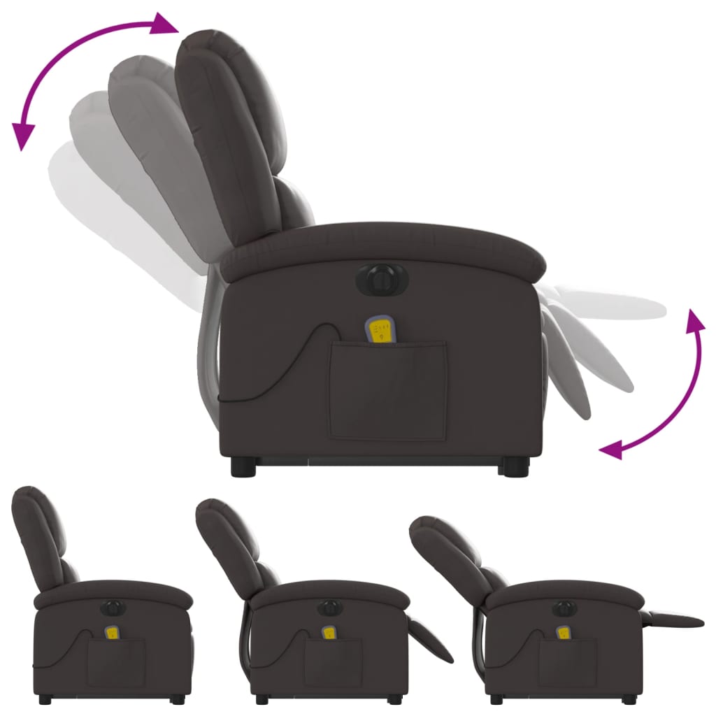 vidaXL Atsistojantis elektrinis masažinis krėslas, rudas, tikra oda
