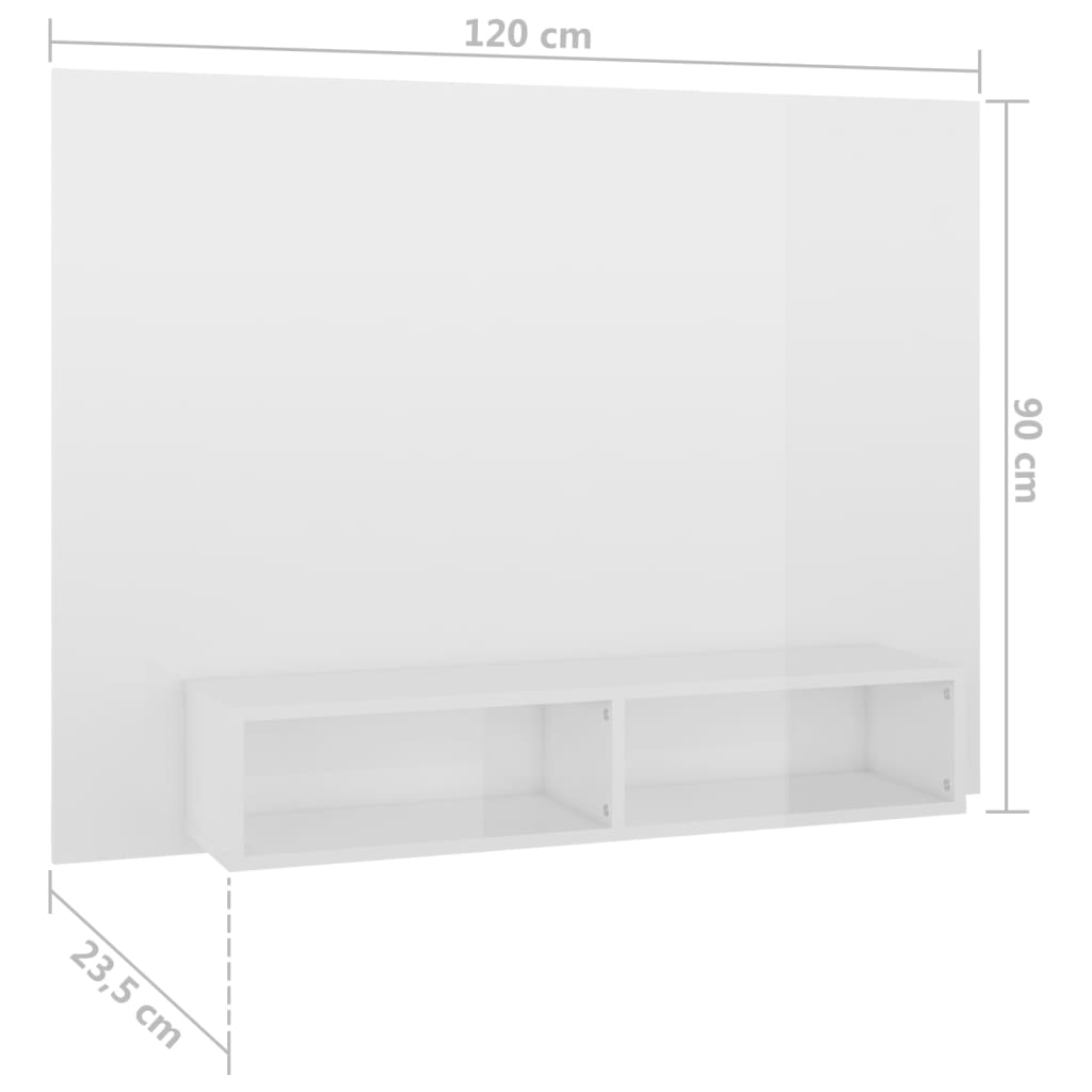 vidaXL Sieninė TV spintelė, balta, 120x23,5x90cm, MDP, blizgi