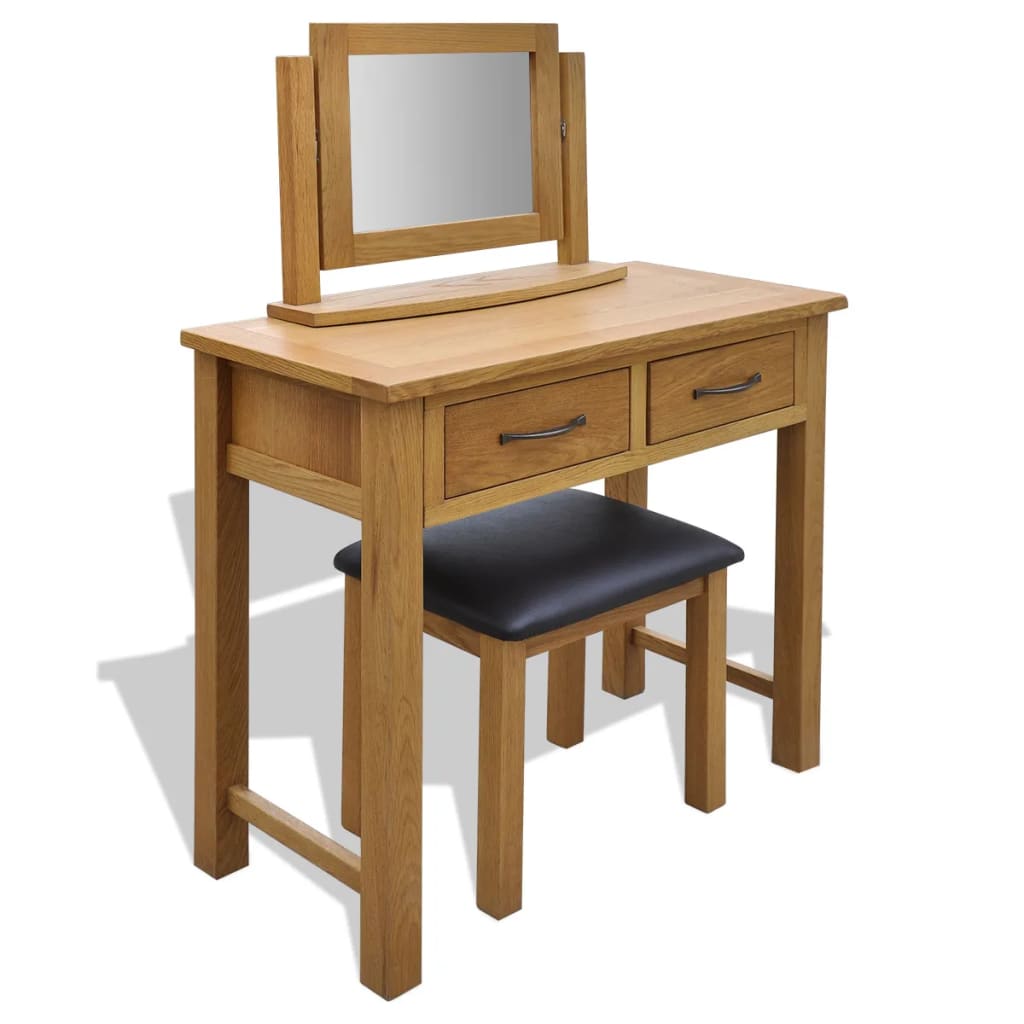 vidaXL Kosmetinis staliukas su kėdute, ąžuolo medienos masyvas