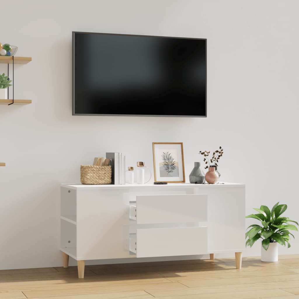 vidaXL Televizoriaus spintelė, balta, 102x44,5x50cm, mediena, blizgi