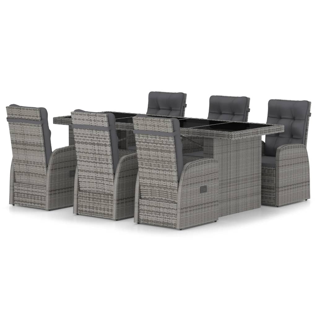 vidaXL Lauko baldų komplektas su pagalvėmis, 7 dalių, pilkas, ratanas