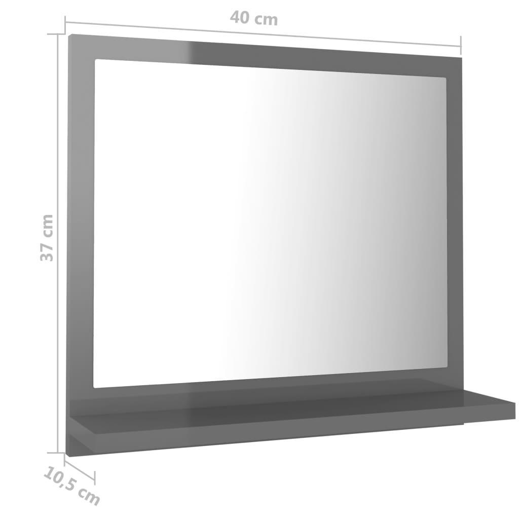 vidaXL Vonios kambario veidrodis, pilkas, 40x10,5x37cm, MDP, blizgus
