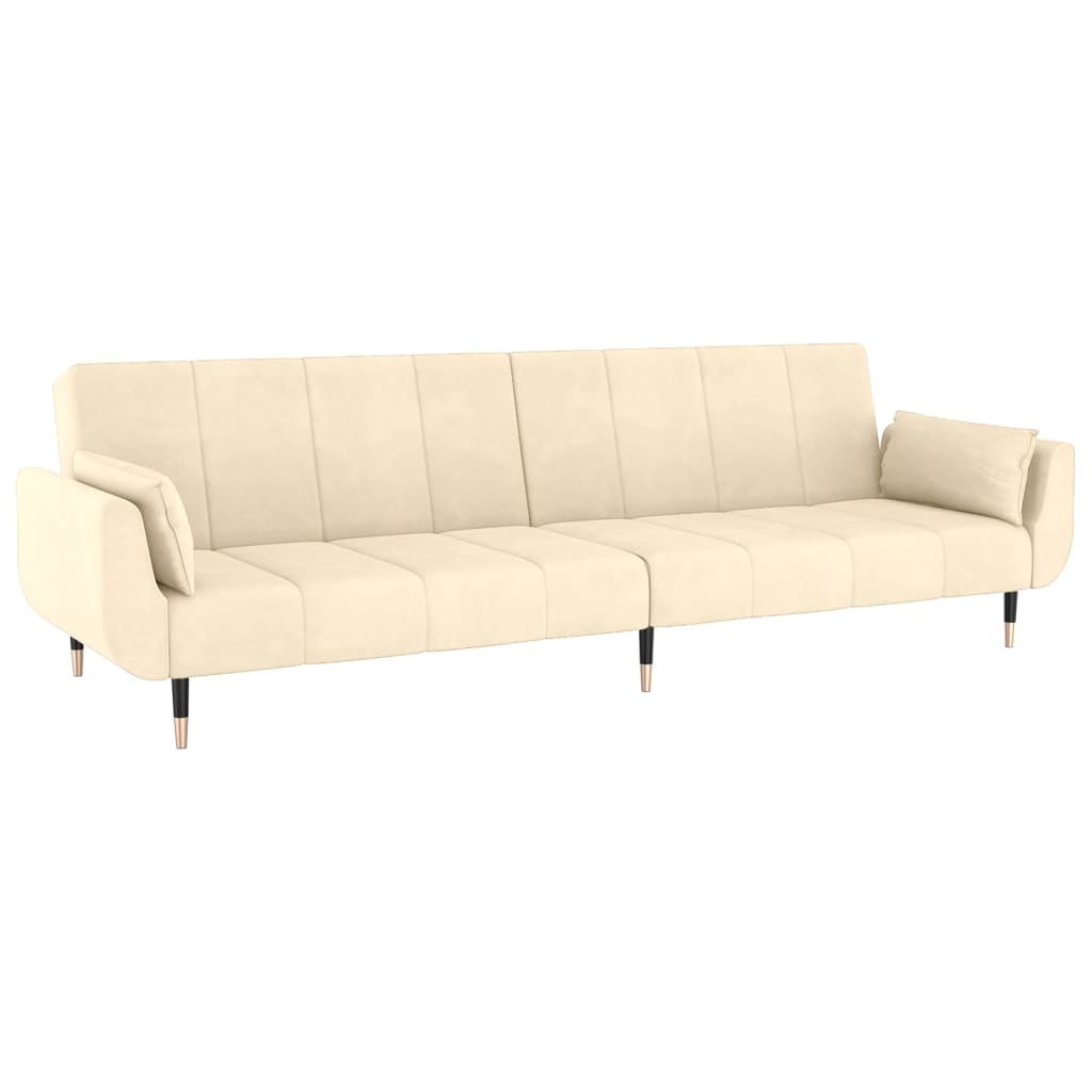 vidaXL Dvivietė sofa-lova su pakoja ir pagalvėmis, kreminė, aksomas