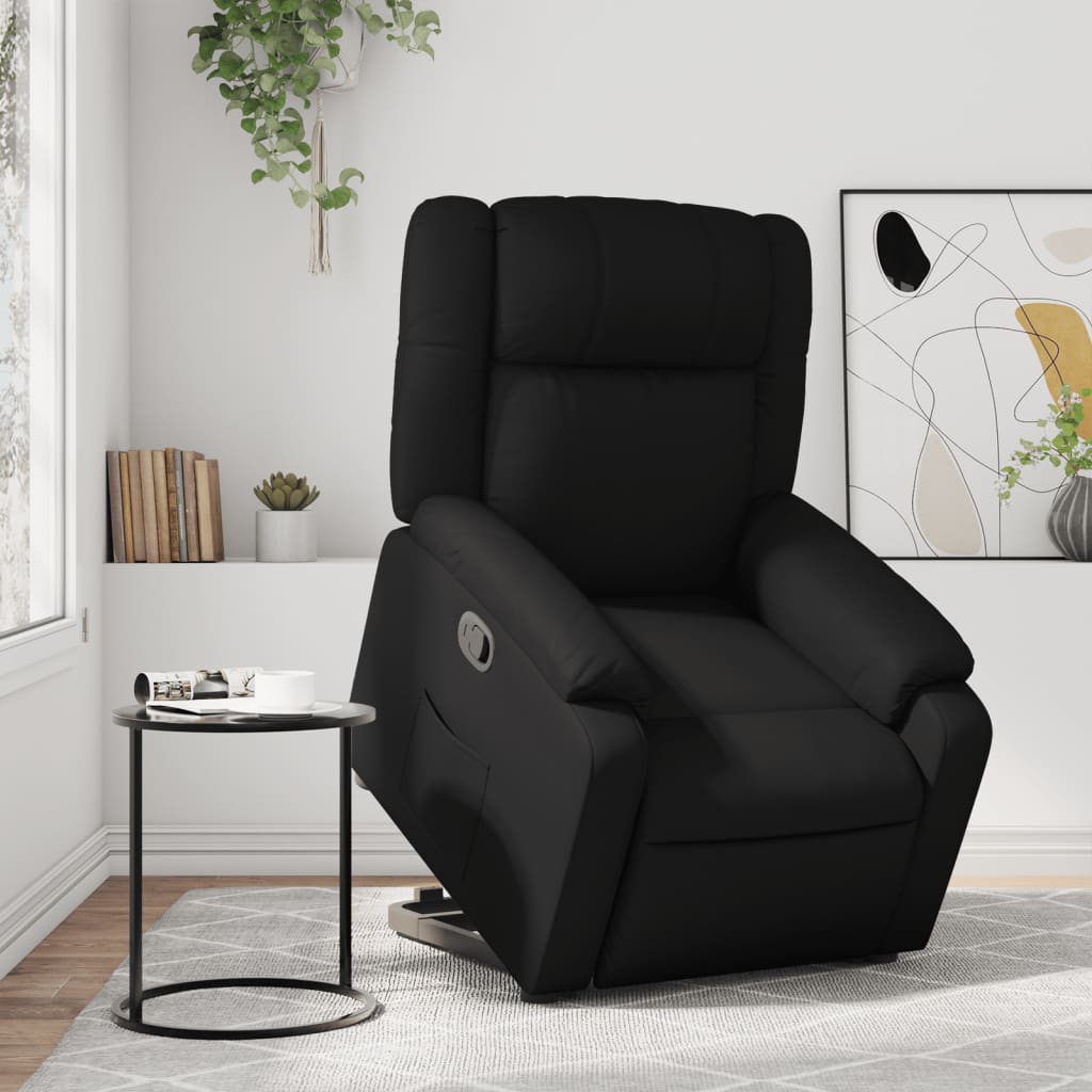 vidaXL Atsistojantis atlošiamas krėslas, juodos spalvos, dirbtinė oda