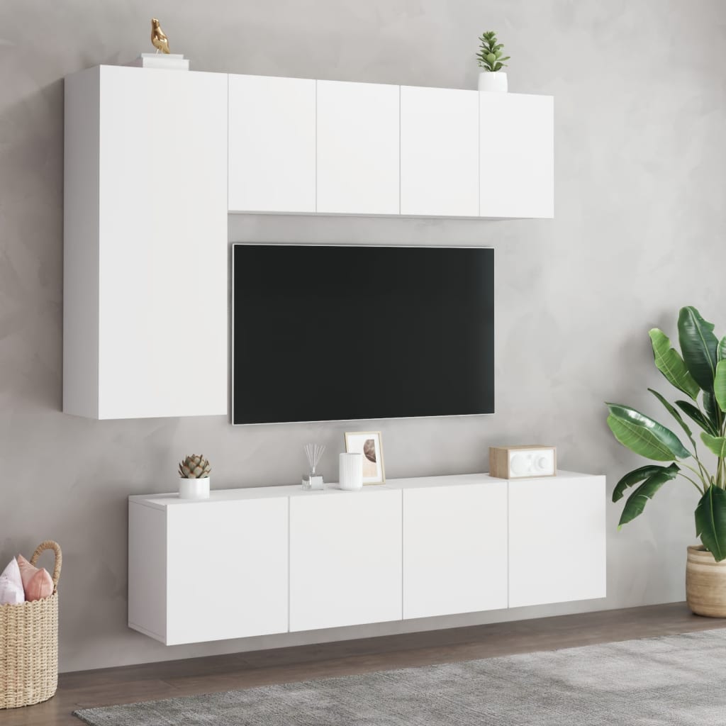 vidaXL Prie sienos montuojamos TV spintelės, 2vnt., baltos, 60x30x41cm