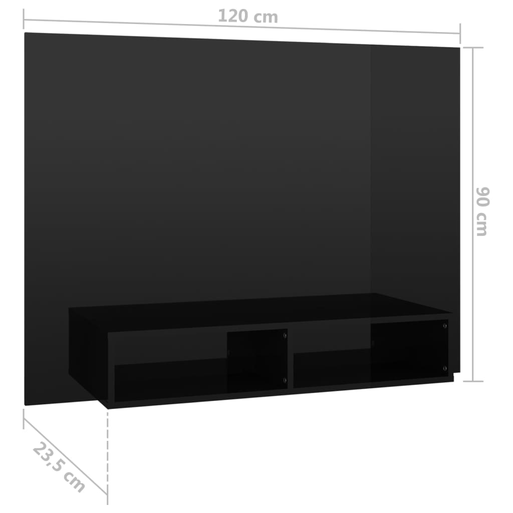 vidaXL Sieninė TV spintelė, juoda, 120x23,5x90cm, MDP, blizgi