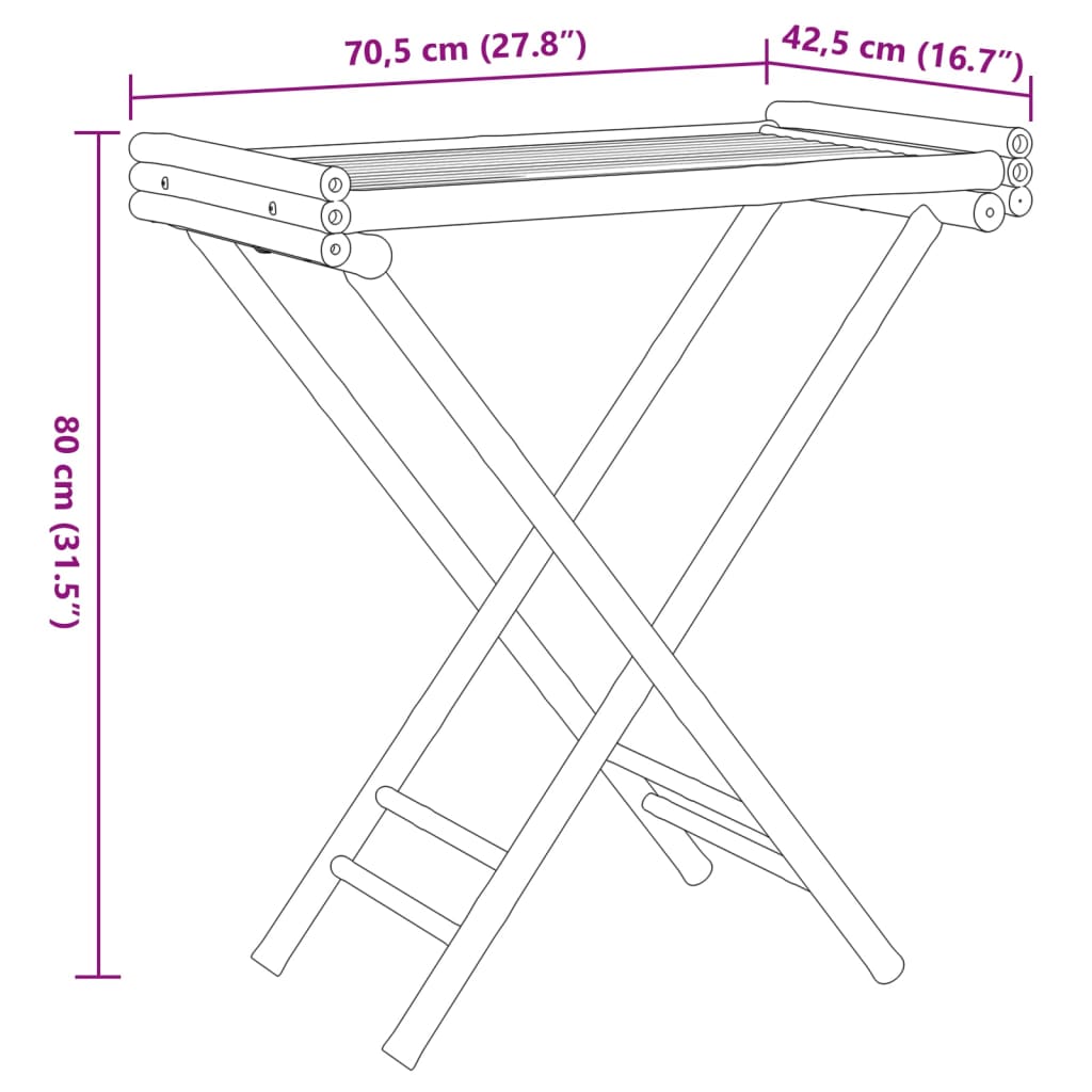 vidaXL Sulankstomas padėklas-staliukas, 70,5x42,5x80cm, bambukas