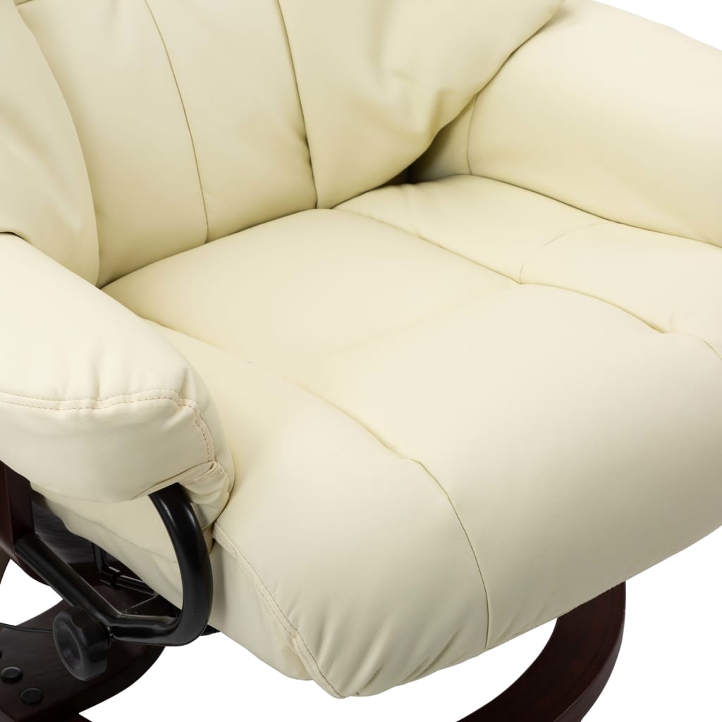 vidaXL Atlošiamas masažinis krėslas, kreminis, dirbtinė oda ir mediena