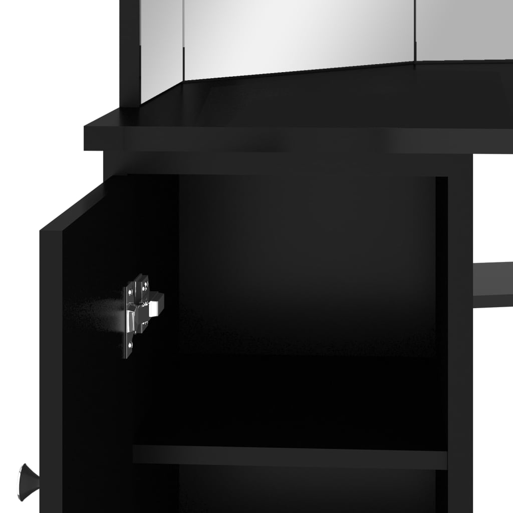 vidaXL Kampinis kosmetinis staliukas su LED, juodas, 111x54x141,5cm