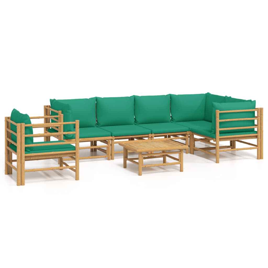 vidaXL Sodo komplektas su žaliomis pagalvėlėmis, 7 dalių, bambukas