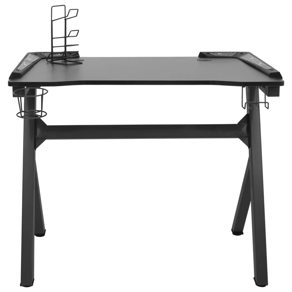 vidaXL Žaidimų stalas su LED/Y formos kojelėmis, juodas, 90x60x75cm
