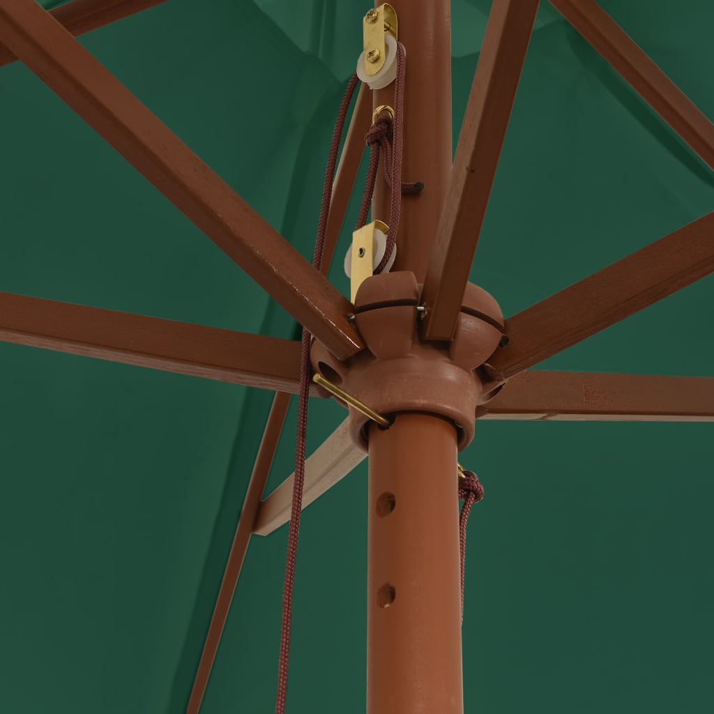 vidaXL Sodo skėtis su mediniu stulpu, žalios spalvos, 299x240cm