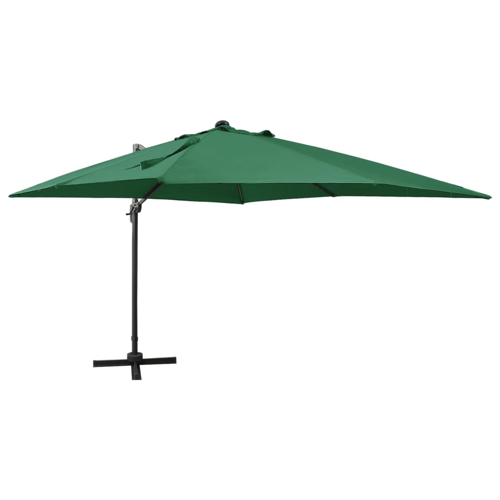 vidaXL Gembinis skėtis su stulpu ir LED lemputėmis, žalias, 300cm