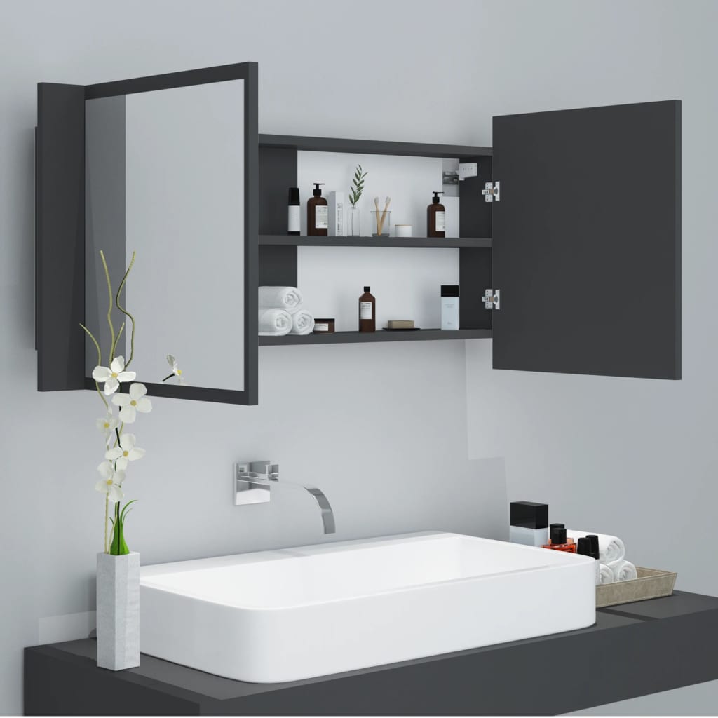 vidaXL Veidrodinė vonios spintelė su LED, pilka, 100x12x45cm, akrilas