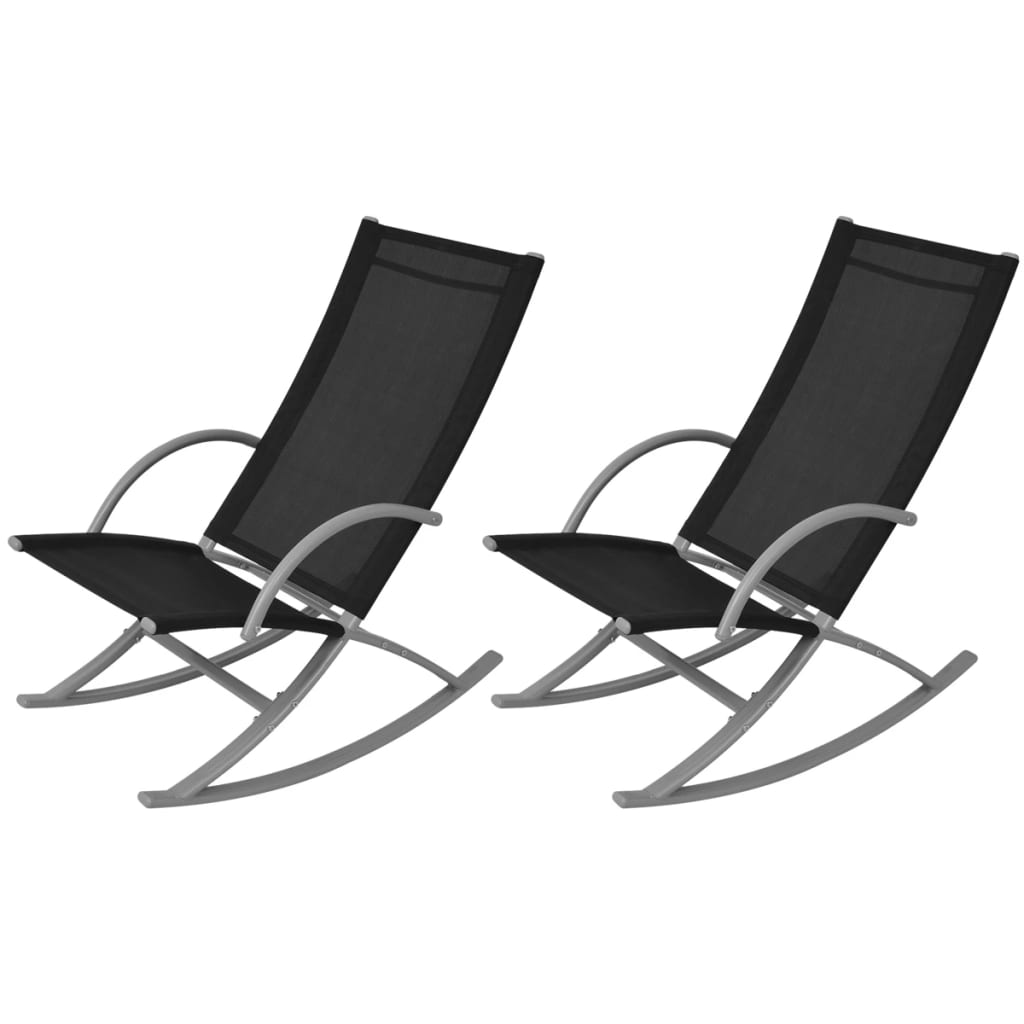 vidaXL Sodo supamoji kėdė, 2 vnt., plienas ir tekstilenas, juoda