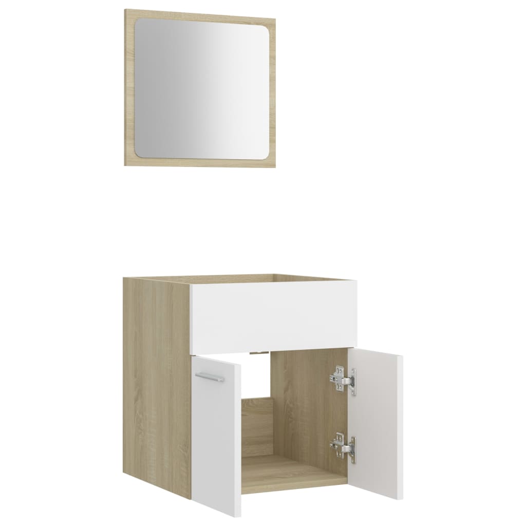 vidaXL Vonios kambario baldų komplektas, 2 dalių, baltas/ąžuolo, MDP