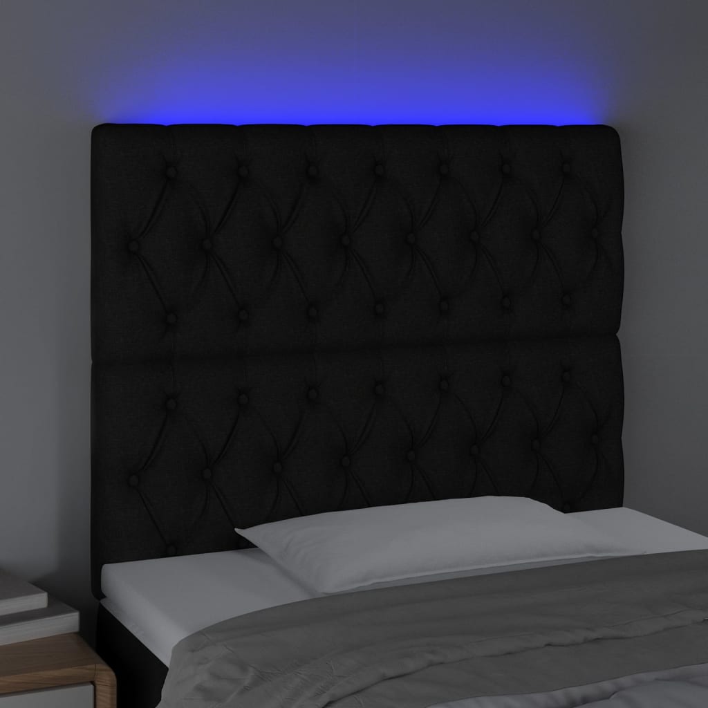 vidaXL Galvūgalis su LED, juodos spalvos, 90x7x118/128cm, audinys