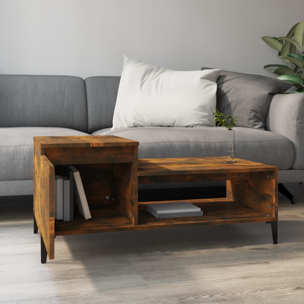 vidaXL Kavos staliukas, dūminio ąžuolo, 100x50x45cm, apdirbta mediena